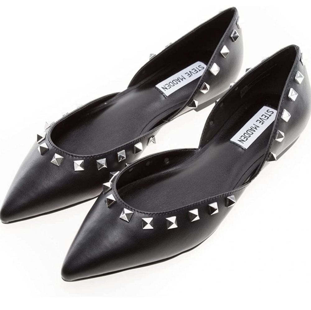 Steve Madden FIRENZE POINTED STUDDED BALLERINA FLATS WOMAN BLACK, Size 10